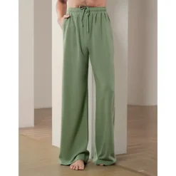Men's 40% Linen Pants Trousers Baggy Beach Pants Black Brown Elastic Drawstring Design Front Pocket Solid Color Comfort Soft Yoga Daily Fashion Streetwear