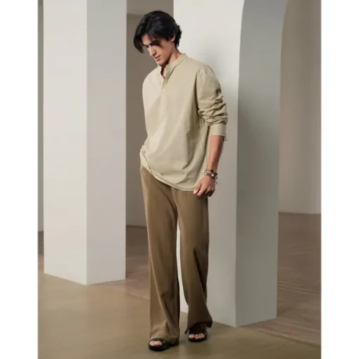 Men's 40% Linen Pants Trousers Baggy Beach Pants Black Brown Elastic Drawstring Design Front Pocket Solid Color Comfort Soft Yoga Daily Fashion Streetwear