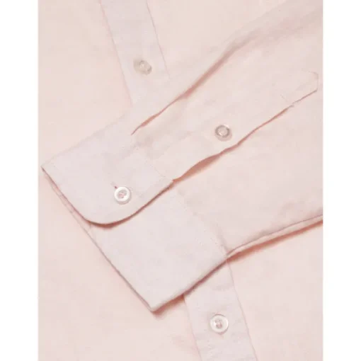 Men's 100% Linen Shirt Button Up Shirt White Pink Long Sleeve Plain Standing Collar Spring & Fall Outdoor Daily Clothing Apparel Ruched