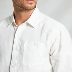 Men's 100% Linen Shirt White Long Sleeve Solid Color Turndown Summer Outdoor Office / Career Clothing Apparel Button