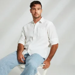 Men's 100% Linen Shirt White Long Sleeve Solid Color Turndown Summer Outdoor Office / Career Clothing Apparel Button