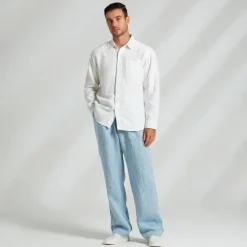 Men's 100% Linen Shirt White Long Sleeve Solid Color Turndown Summer Outdoor Office / Career Clothing Apparel Button