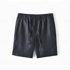 Men's 100% Linen Shorts Linen Shorts Beach Shorts Tie Front Elastic Waist Plain Breathability Comfortable Short Daily Beach Vacation Casual Beige