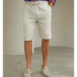Men's 100% Linen Shorts Linen Shorts Beach Shorts Tie Front Elastic Waist Plain Breathability Comfortable Short Daily Beach Vacation Casual Beige