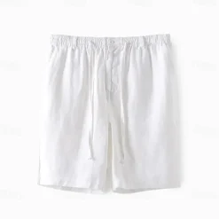 Men's 100% Linen Shorts Linen Shorts Beach Shorts Tie Front Elastic Waist Plain Breathability Comfortable Short Daily Beach Vacation Casual Beige
