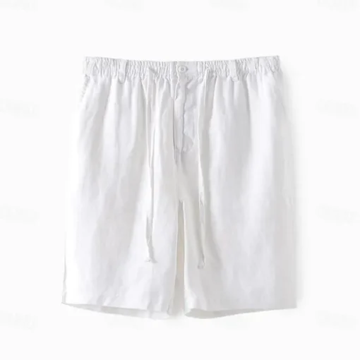 Men's 100% Linen Shorts Linen Shorts Beach Shorts Tie Front Elastic Waist Plain Breathability Comfortable Short Daily Beach Vacation Casual Beige