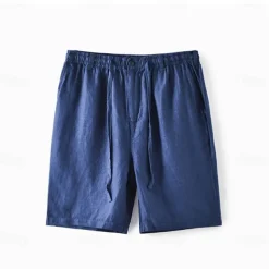 Men's 100% Linen Shorts Linen Shorts Beach Shorts Tie Front Elastic Waist Plain Breathability Comfortable Short Daily Beach Vacation Casual Beige
