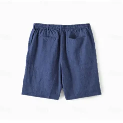Men's 100% Linen Shorts Linen Shorts Beach Shorts Tie Front Elastic Waist Plain Breathability Comfortable Short Daily Beach Vacation Casual Beige