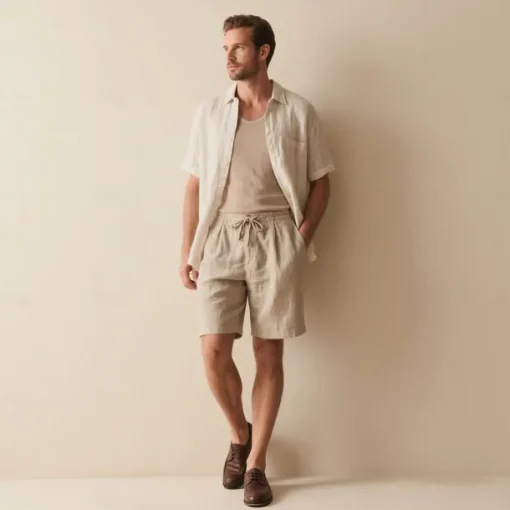 Men's 100% Linen Shorts Solid Color Above Knee Daily Vacation Ethnic Style Blue Khaki