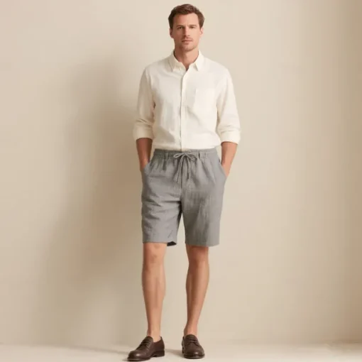 Men's 100% Linen Shorts Solid Color Above Knee Daily Vacation Ethnic Style Blue Khaki