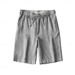Men's 100% Linen Shorts Solid Color Above Knee Daily Vacation Ethnic Style Blue Khaki
