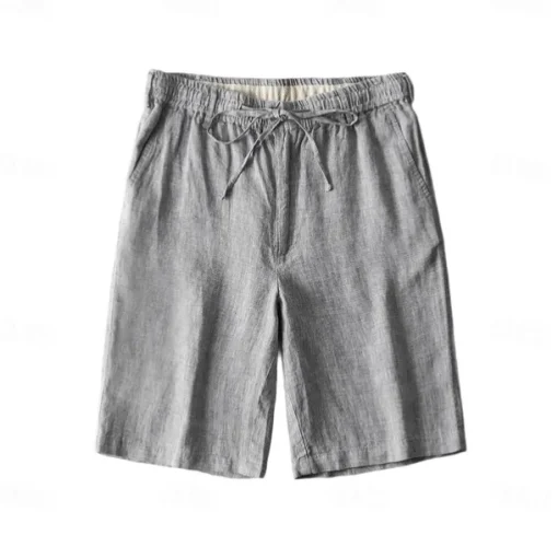 Men's 100% Linen Shorts Solid Color Above Knee Daily Vacation Ethnic Style Blue Khaki