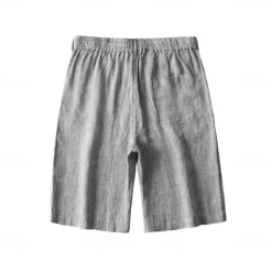 Men's 100% Linen Shorts Solid Color Above Knee Daily Vacation Ethnic Style Blue Khaki