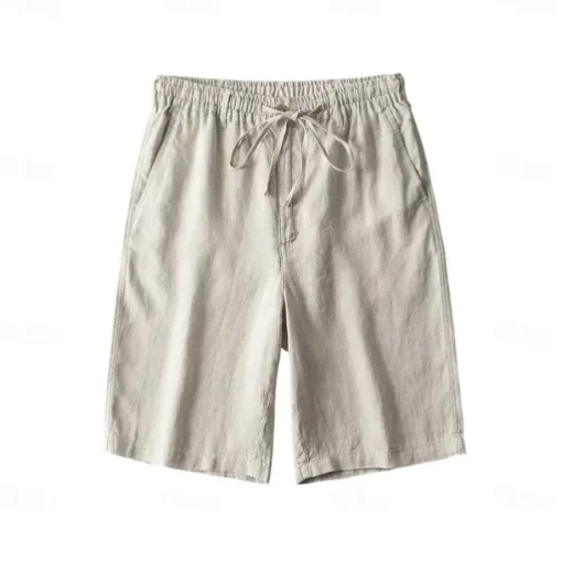Men's 100% Linen Shorts Solid Color Above Knee Daily Vacation Ethnic Style Blue Khaki