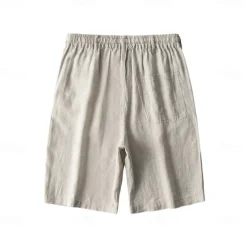 Men's 100% Linen Shorts Solid Color Above Knee Daily Vacation Ethnic Style Blue Khaki