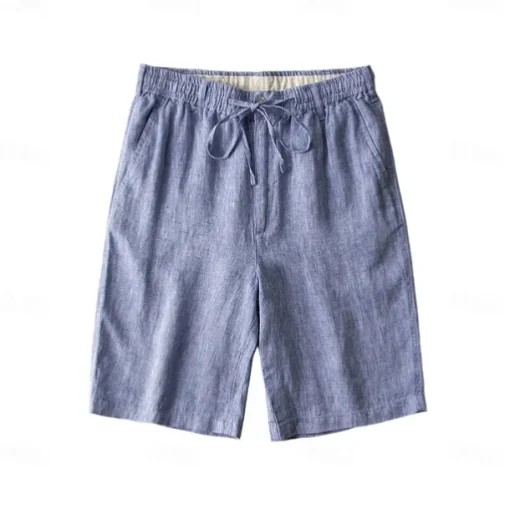 Men's 100% Linen Shorts Solid Color Above Knee Daily Vacation Ethnic Style Blue Khaki