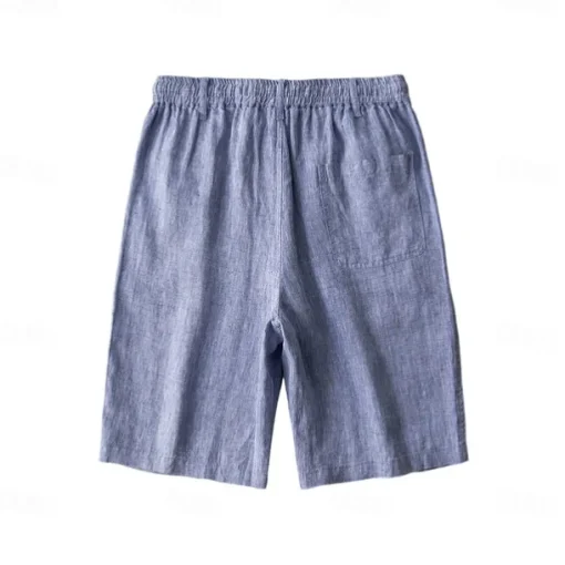 Men's 100% Linen Shorts Solid Color Above Knee Daily Vacation Ethnic Style Blue Khaki