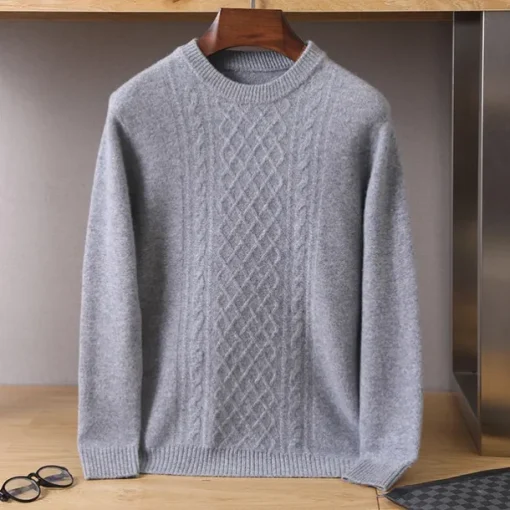 Men's 100% Merino Wool Jacquard Sweater Knit Jacquard Solid Color Crew Neck Knitwear Elegant Christmas Christmas Gifts Clothing Apparel Fall Winter Navy Blue Royal Blue S M L