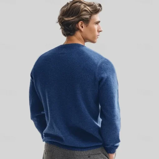 Men's 100% Merino Wool Jacquard Sweater Knit Jacquard Solid Color Crew Neck Knitwear Elegant Christmas Christmas Gifts Clothing Apparel Fall Winter Navy Blue Royal Blue S M L