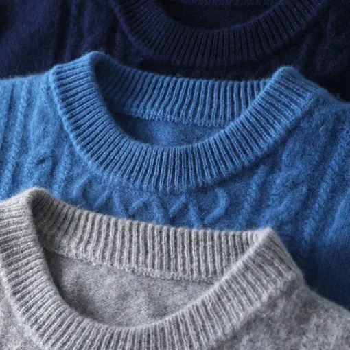 Men's 100% Merino Wool Jacquard Sweater Knit Jacquard Solid Color Crew Neck Knitwear Elegant Christmas Christmas Gifts Clothing Apparel Fall Winter Navy Blue Royal Blue S M L