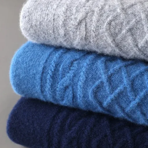 Men's 100% Merino Wool Jacquard Sweater Knit Jacquard Solid Color Crew Neck Knitwear Elegant Christmas Christmas Gifts Clothing Apparel Fall Winter Navy Blue Royal Blue S M L