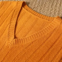 Men's 100% Merino Wool Pullover Sweater Vest Knit Vertical Stripes V Neck Knitwear Elegant Outdoor Home Clothing Apparel Fall Winter Black Orange S M L