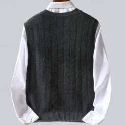 Men's 100% Merino Wool Pullover Sweater Vest Knit Vertical Stripes V Neck Knitwear Elegant Outdoor Home Clothing Apparel Fall Winter Black Orange S M L