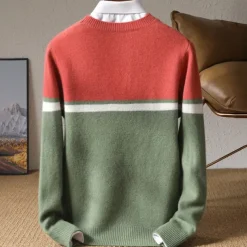 Men's 100% Merino Wool Pullover Sweater Jumper Knit Color Block Crew Neck Knitwear Elegant Christmas Outdoor Clothing Apparel Fall Winter Black Red S M L