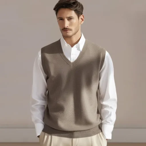 Men's 100% Merino Wool Sweater Vest Knit Solid Color V Neck Knitwear Elegant Outdoor Home Clothing Apparel Spring Fall Wine Red Black S M L
