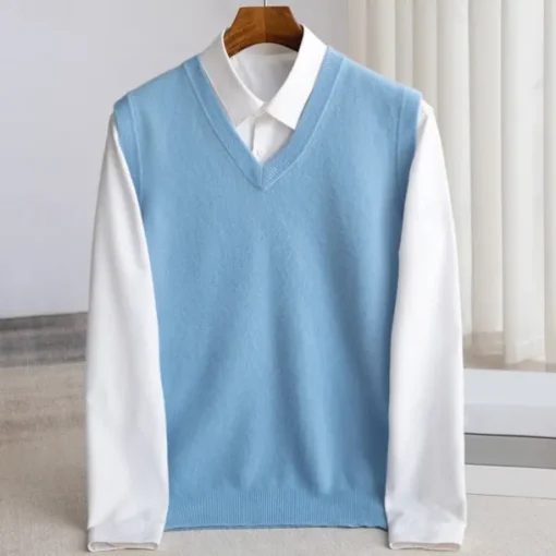 Men's 100% Merino Wool Sweater Vest Knit Solid Color V Neck Knitwear Elegant Outdoor Home Clothing Apparel Spring Fall Wine Red Black S M L