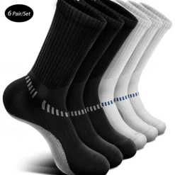 Men's 6 Pack Multi Packs Socks Crew Socks Black White Color Christmas Pattern Sports & Outdoor Daily Vacation Basic Medium Spring Fall Fashion Casual