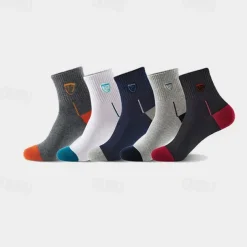 Men's 5 Pack Multi Packs Socks Crew Socks Running Socks Casual Socks Rainbow Color Color Block Sports & Outdoor Daily Vacation Basic Medium Spring Fall Fashion Casual