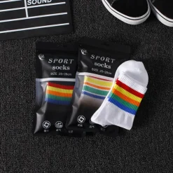 Men's 3 Pack Multi Packs Socks Crew Socks Running Socks Casual Socks White+White+Black Black Color Rainbow Sports & Outdoor Daily Vacation Basic Medium Spring Fall Fashion Casual