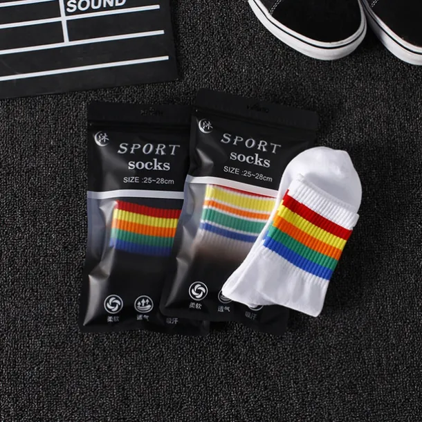 Men's 3 Pack Multi Packs Socks Crew Socks Running Socks Casual Socks White+White+Black Black Color Rainbow Sports & Outdoor Daily Vacation Basic Medium Spring Fall Fashion Casual