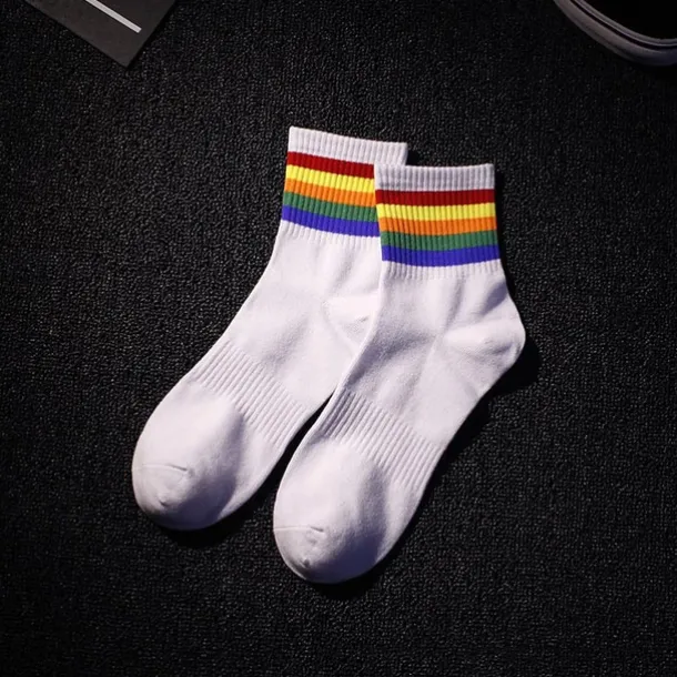 Men's 3 Pack Multi Packs Socks Crew Socks Running Socks Casual Socks White+White+Black Black Color Rainbow Sports & Outdoor Daily Vacation Basic Medium Spring Fall Fashion Casual