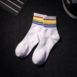 Men's 3 Pack Multi Packs Socks Crew Socks Running Socks Casual Socks White+White+Black Black Color Rainbow Sports & Outdoor Daily Vacation Basic Medium Spring Fall Fashion Casual