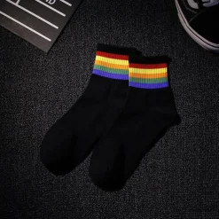 Men's 3 Pack Multi Packs Socks Crew Socks Running Socks Casual Socks White+White+Black Black Color Rainbow Sports & Outdoor Daily Vacation Basic Medium Spring Fall Fashion Casual