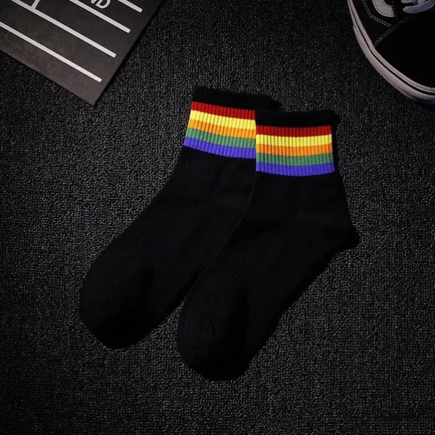 Men's 3 Pack Multi Packs Socks Crew Socks Running Socks Casual Socks White+White+Black Black Color Rainbow Sports & Outdoor Daily Vacation Basic Medium Spring Fall Fashion Casual