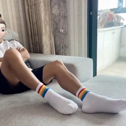 Men's 3 Pack Multi Packs Socks Crew Socks Running Socks Casual Socks White+White+Black Black Color Rainbow Sports & Outdoor Daily Vacation Basic Medium Spring Fall Fashion Casual