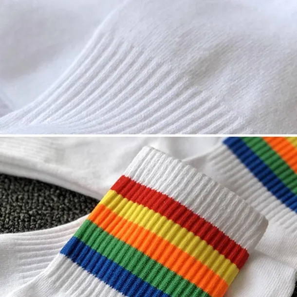 Men's 3 Pack Multi Packs Socks Crew Socks Running Socks Casual Socks White+White+Black Black Color Rainbow Sports & Outdoor Daily Vacation Basic Medium Spring Fall Fashion Casual