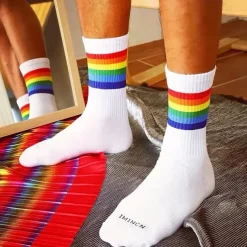 Men's 5 Pack Multi Packs Socks Crew Socks Running Socks Casual Socks White Red Color Rainbow Sports & Outdoor Daily Vacation Basic Medium Spring Fall Fashion Casual