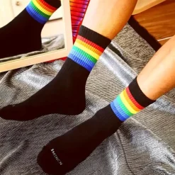 Men's 5 Pack Multi Packs Socks Crew Socks Running Socks Casual Socks White Red Color Rainbow Sports & Outdoor Daily Vacation Basic Medium Spring Fall Fashion Casual