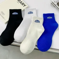 Men's 2 Pairs Ankle Socks Running Socks Black White Color Plain Casual Daily Basic Medium Four Seasons Fashion Breathable
