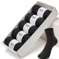 Men's 5 Pairs Black White Color Solid / Plain Color Office Casual Daily Spring Fall All Seasons Casual Socks Business