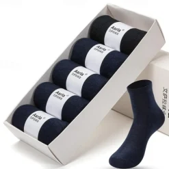 Men's 5 Pairs Black White Color Solid / Plain Color Office Casual Daily Spring Fall All Seasons Casual Socks Business