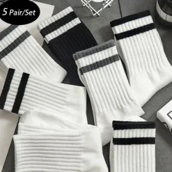 Men's 5 Pairs Multi Packs Socks Running Socks Casual Socks Black White Color Plain Vacation Sports & Outdoor Daily Basic Medium Spring Fall Fashion Casual