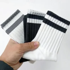 Men's 5 Pairs Multi Packs Socks Running Socks Casual Socks Black White Color Plain Vacation Sports & Outdoor Daily Basic Medium Spring Fall Fashion Casual
