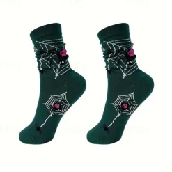 Men's 4 Pairs Multi Packs Socks Crew Socks Casual Socks Halloween Socks Rainbow Color Pumpkin Halloween Bat Sports & Outdoor Daily Vacation Basic Medium Fall & Winter Fashion Casual