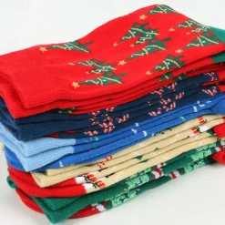 Men's 5 Pairs Multi Packs Socks Crew Socks Casual Socks Christmas Socks Red Navy Blue Color Christmas Tree Christmas Daily Vacation Medium Fall Winter Fashion Casual