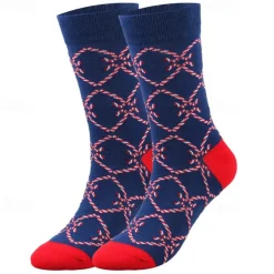 Men's 5 Pairs Multi Packs Socks Crew Socks Casual Socks Christmas Socks Red Navy Blue Color Christmas Tree Christmas Daily Vacation Medium Fall Winter Fashion Casual